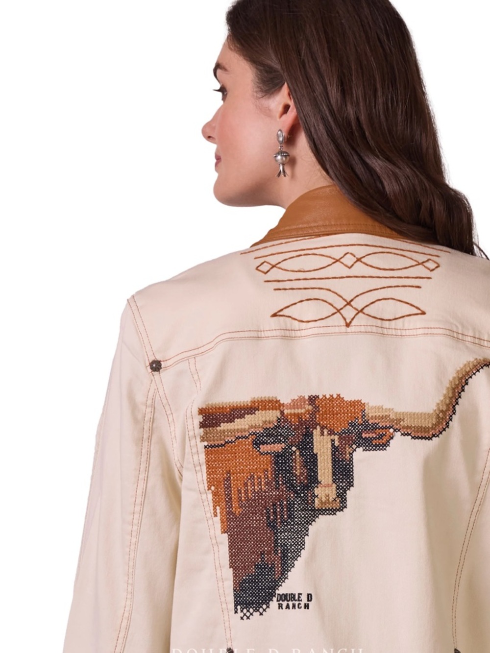 Double D Ranch Lead Steer jacket leather collar Embroidered longhorn Rtl 595 NWT - Picture 5 of 16